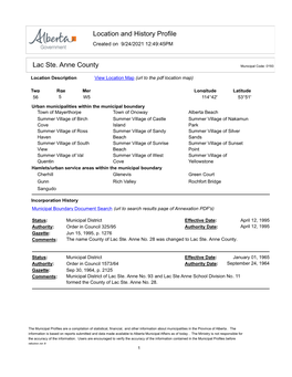 Location and History Profile Lac Ste. Anne County