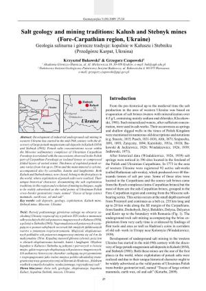 Salt Geology and Mining Traditions: Kalush and Stebnyk Mines