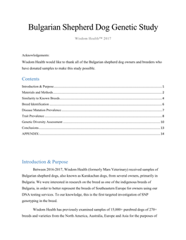 Bulgarian Shepherd Dog Genetic Study