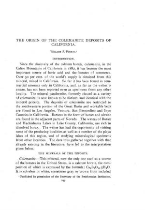 The Origin of the Colemanite Deposits of California
