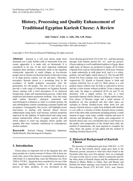 History, Processing and Quality Enhancement of Traditional Egyptian Kariesh Cheese: a Review