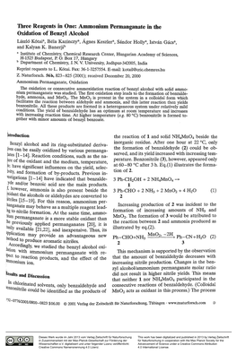 Ammonium Permanganate in the Oxidation of Benzyl Alcohol László Kotai3, B Éla Kazinczy3, Á Gnes Keszler3, Sándor Holly3, István Gács3, and Kalyan K