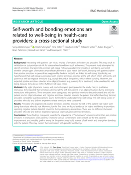 Self-Worth and Bonding Emotions Are Related to Well-Being in Health-Care