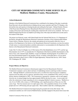 CITY of MEDFORD COMMUNITY-WIDE SURVEY PLAN Medford, Middlesex County, Massachusetts