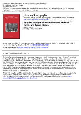 Egyptian Voyages: Gustave Flaubert, Maxime Du Camp, and Fouad Elkoury Kathryn Brown Published Online: 22 May 2014