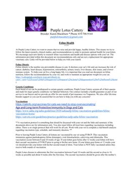 Purple Lotus Cattery Breeder: Karen Blackburn * Phone 419-706-9164 Purplelotuscattery@Gmail.Com
