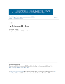 Evolution and Culture Athanasios Chasiotis Tilburg University, the Netherlands, A.Chasiotis@Uvt.Nl