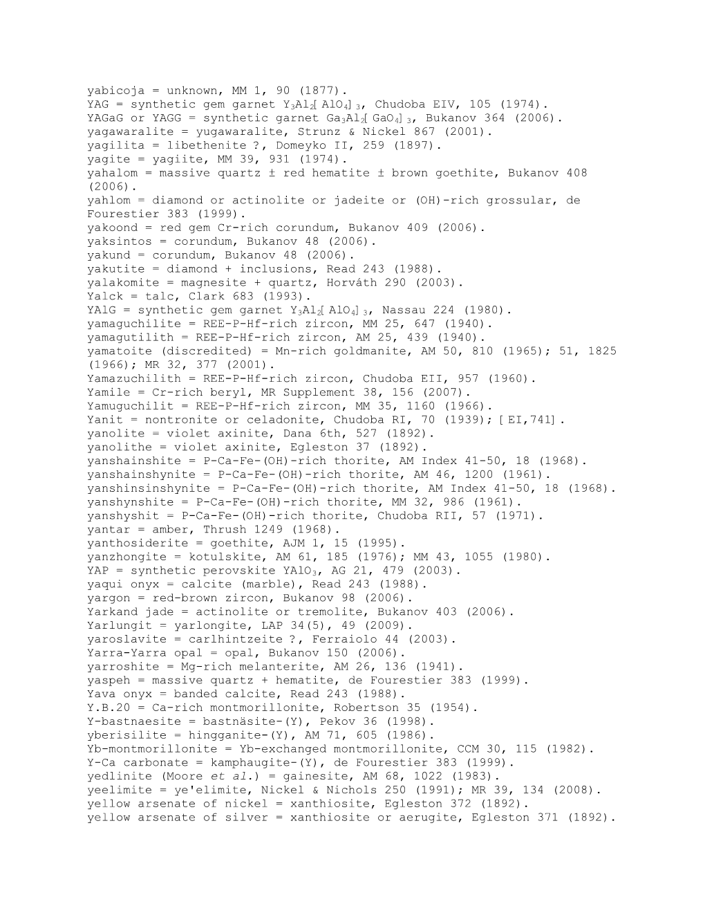 Glossary of Obsolete Mineral Names