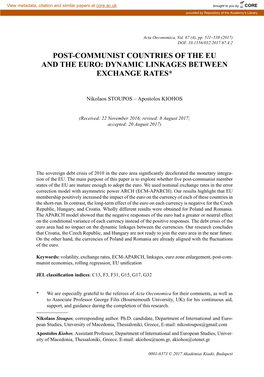 Post-Communist Countries of the Eu and the Euro: Dynamic Linkages Between Exchange Rates*