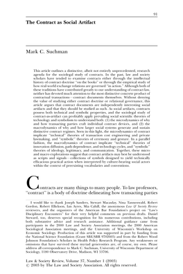 The Contract As Social Artifact Mark C. Suchman