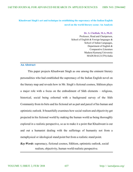 An Abstract This Paper Projects Khushwant Singh As One Among