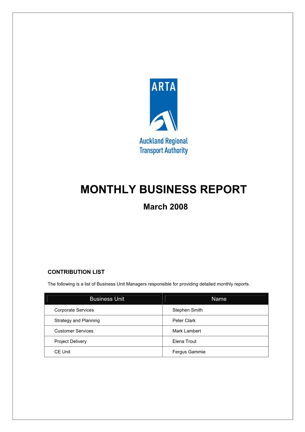 Monthly Business Report