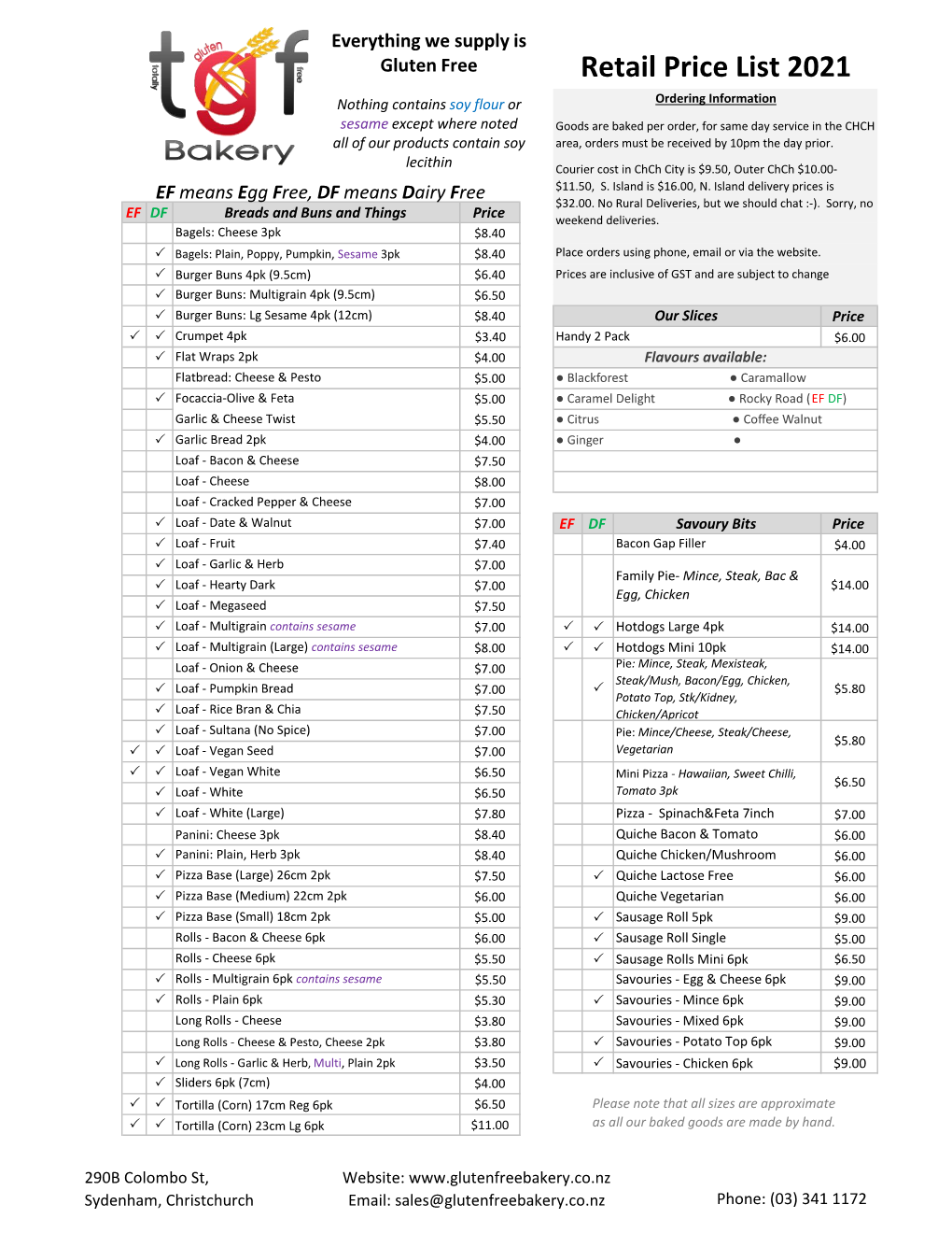 Retail Price List 2021