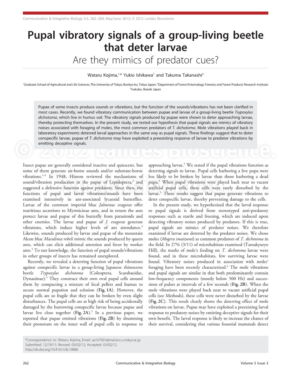 Pupal Vibratory Signals of a Group-Living Beetle That Deter Larvae Are They Mimics of Predator Cues?