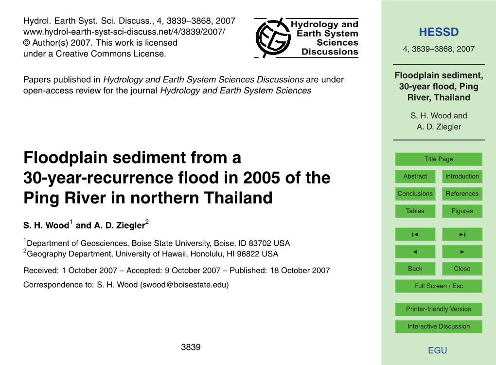 Floodplain Sediment, 30-Year Flood, Ping River, Thailand