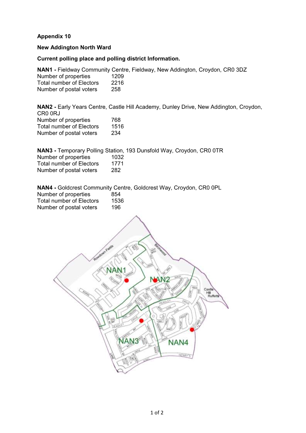 1 of 2 Appendix 10 New Addington North Ward Current Polling Place