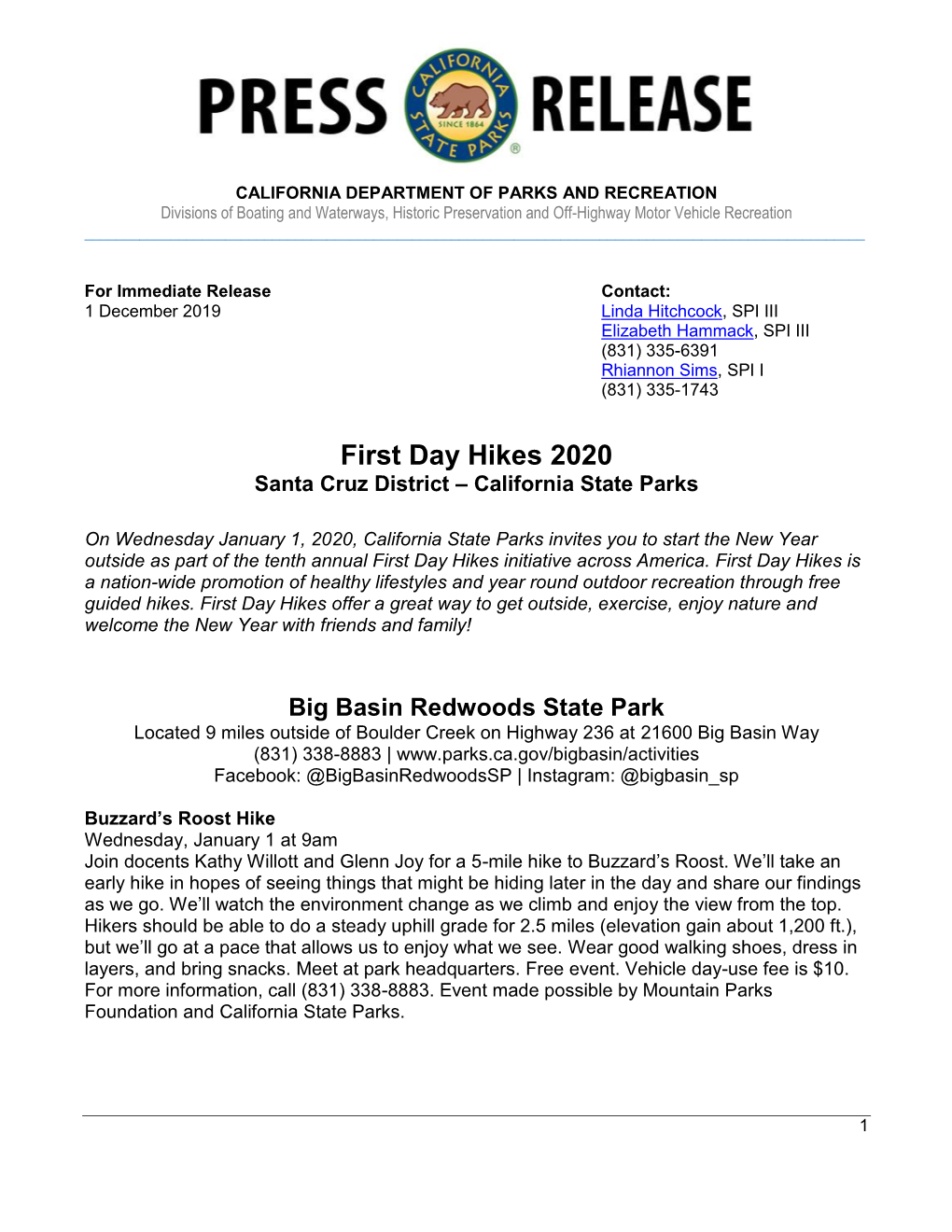First Day Hikes 2020 Santa Cruz District – California State Parks