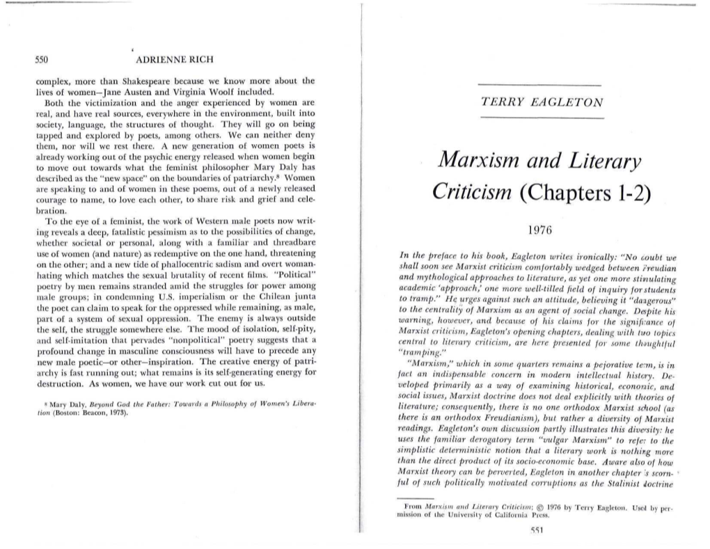 Marxism and Literary Criticism (Chapters 1-2)