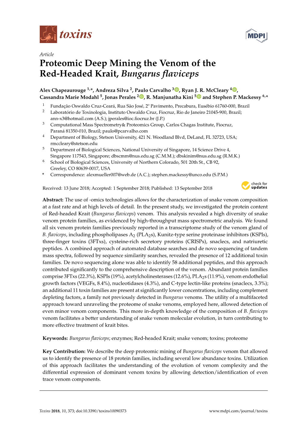 Proteomic Deep Mining the Venom of the Red-Headed Krait, Bungarus ﬂaviceps