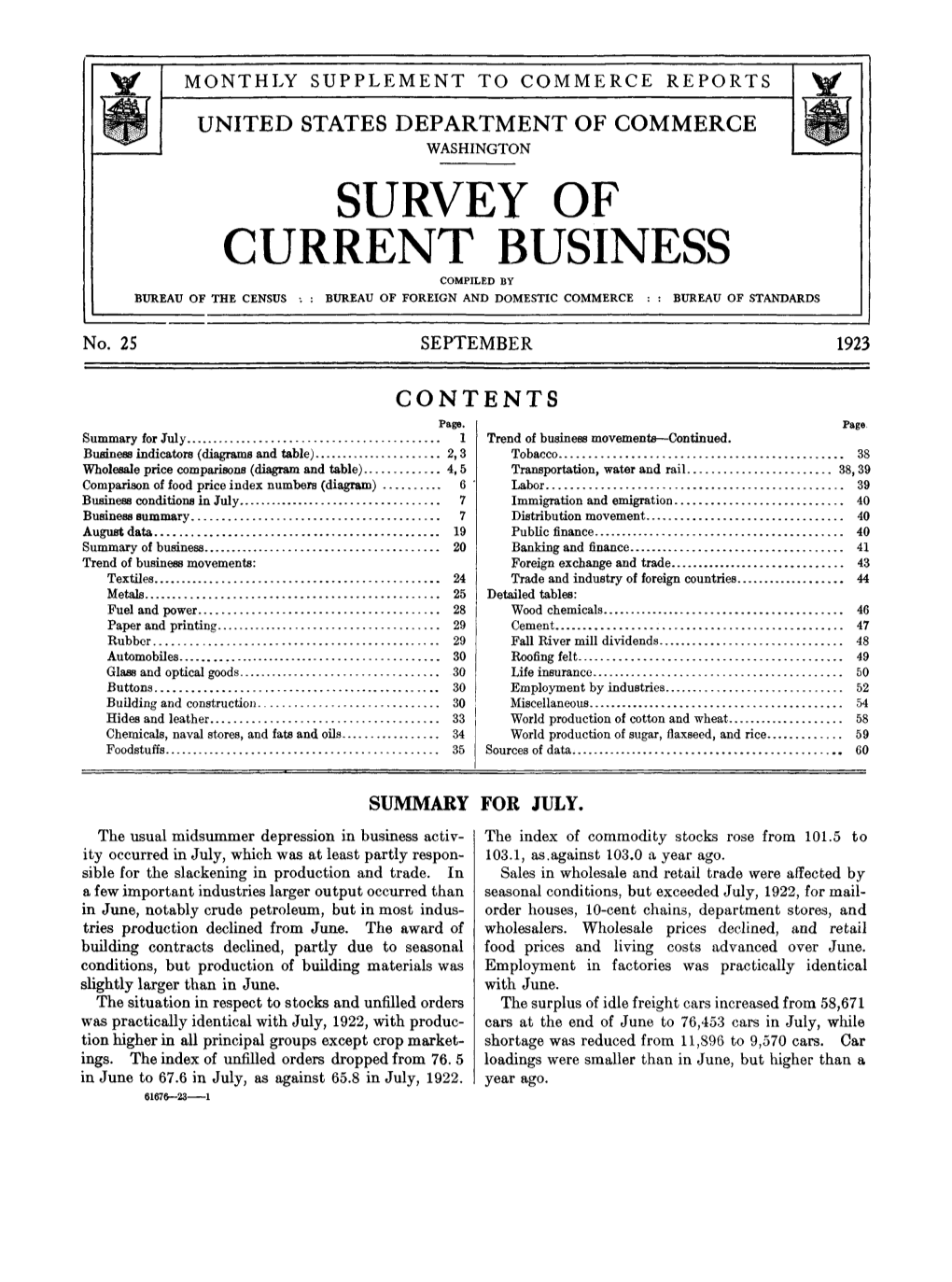 Survey of Current Business September 1923