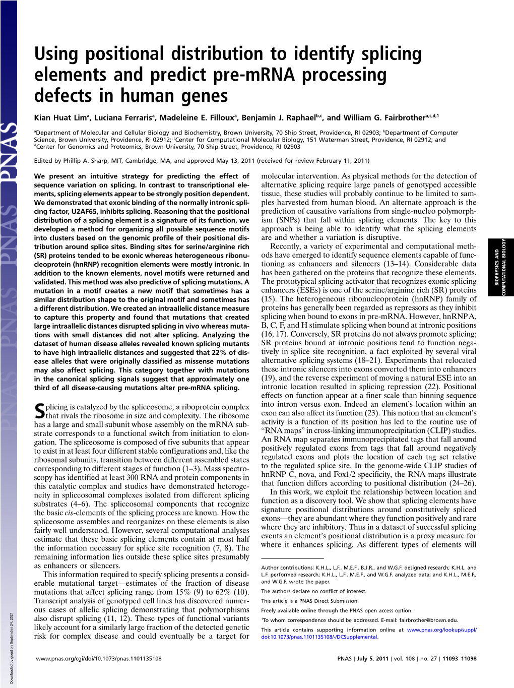 Using Positional Distribution to Identify Splicing Elements and Predict Pre-Mrna Processing Defects in Human Genes