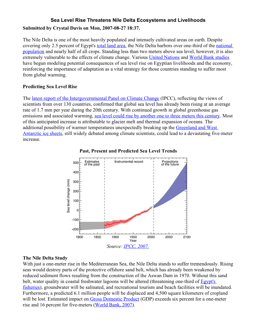 Sea Level Rise Threatens Nile Delta Ecosystems and Livelihoods