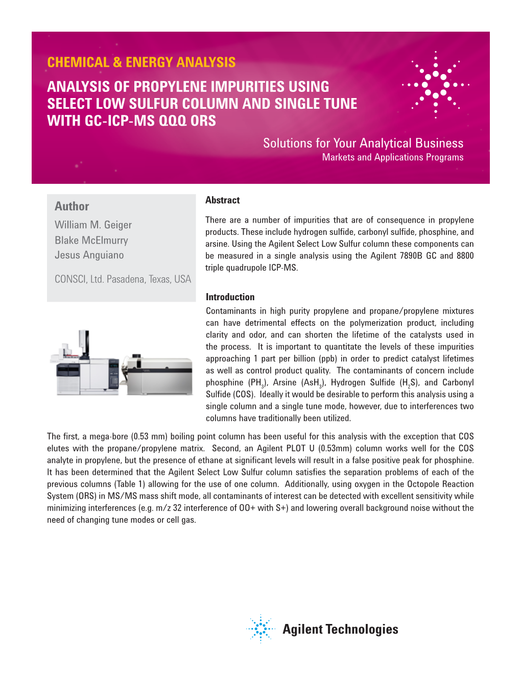 Analysis of Propylene Impurities Using Select Low Sulfur Column and Single