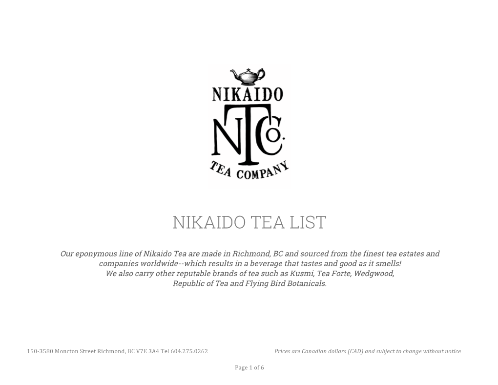 Nikaido Tea List