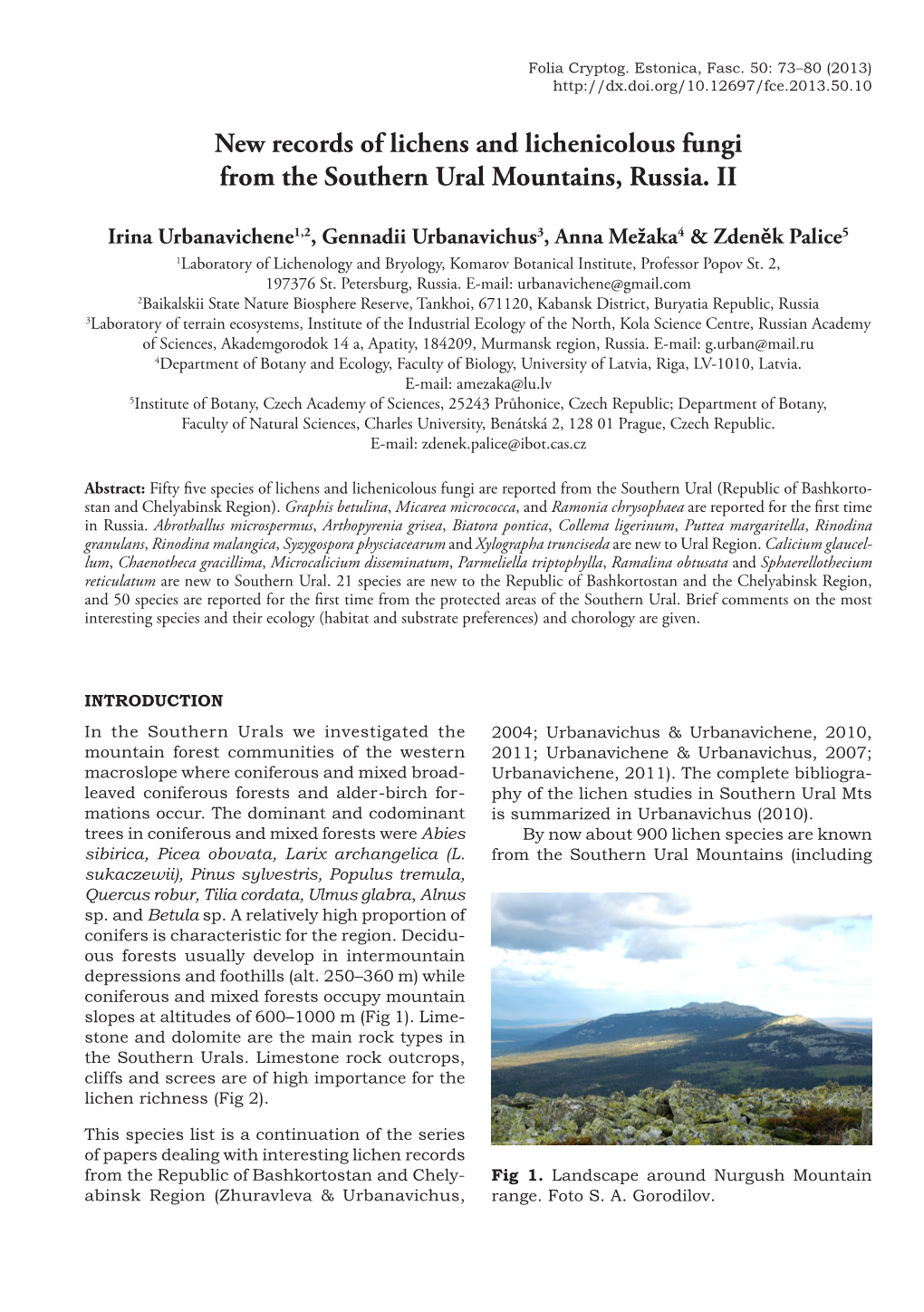 New Records of Lichens and Lichenicolous Fungi from the Southern Ural Mountains, Russia. II