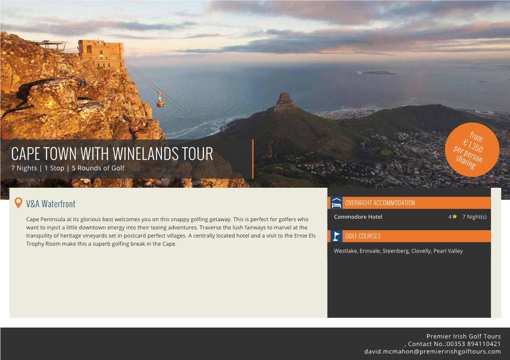 CAPE TOWN with WINELANDS TOUR Sharing 7 Nights | 1 Stop | 5 Rounds of Golf