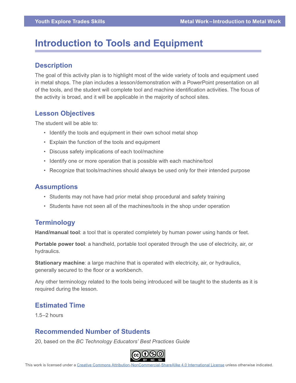 Introduction to Tools and Equipment