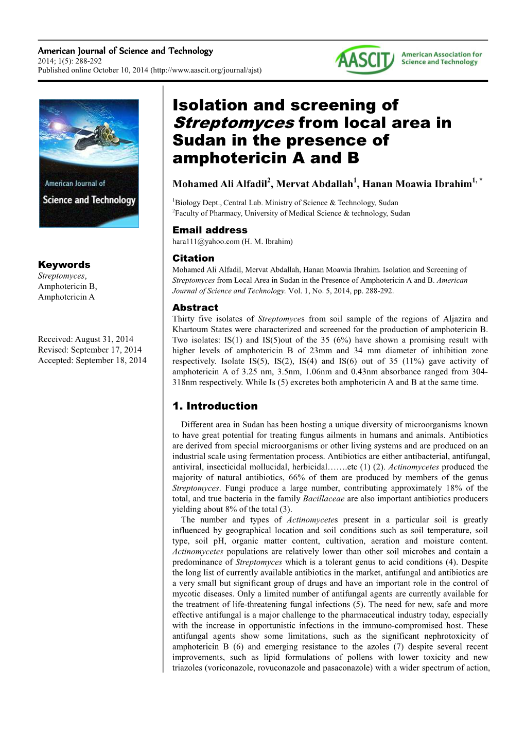 Isolation and Screening of Streptomyces from Local Area in Sudan in the Presence of Amphotericin a and B