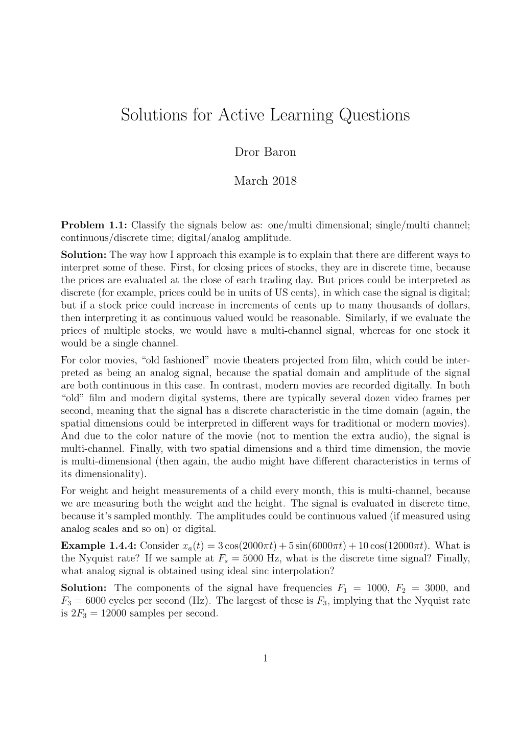 Solutions for Active Learning Questions