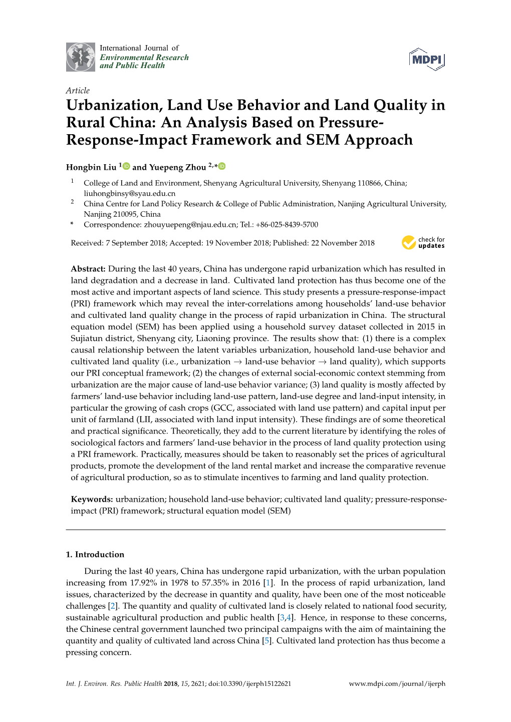 Urbanization, Land Use Behavior and Land Quality in Rural China: an Analysis Based on Pressure- Response-Impact Framework and SEM Approach