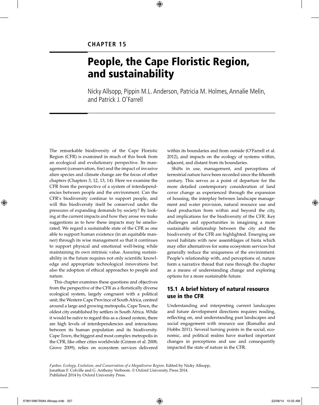 People, the Cape Floristic Region, and Sustainability