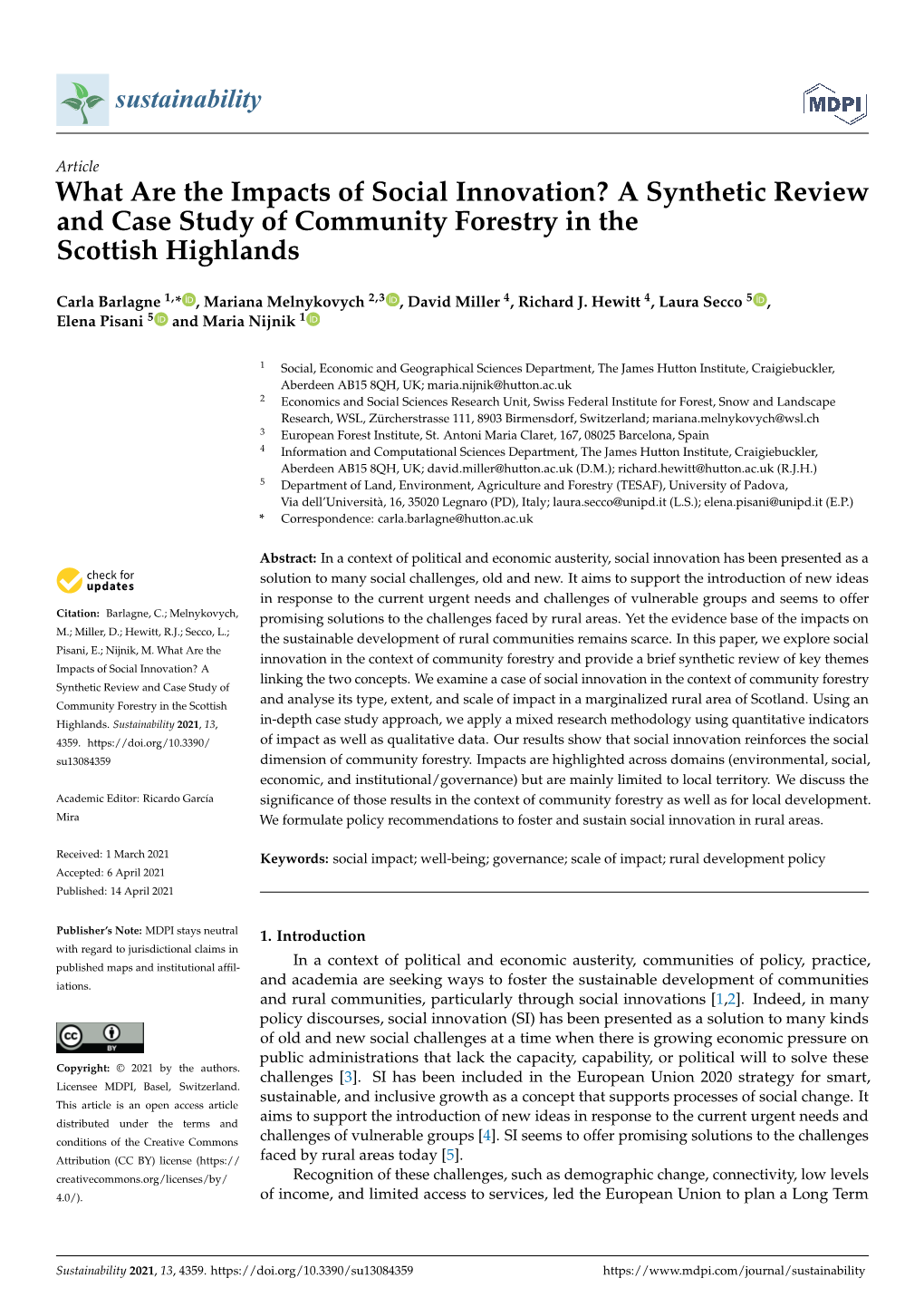 What Are the Impacts of Social Innovation? a Synthetic Review and Case Study of Community Forestry in the Scottish Highlands