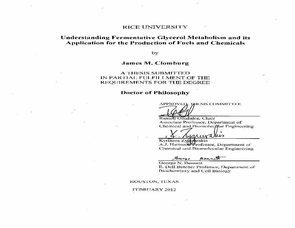 Table 4.3 Enzyme Activities and Glycerol Utilization and Ethanol Synthesis Fluxes for Wild-Type MG1655 and Strains Overexpressing Glycerol Utilization Enzymes