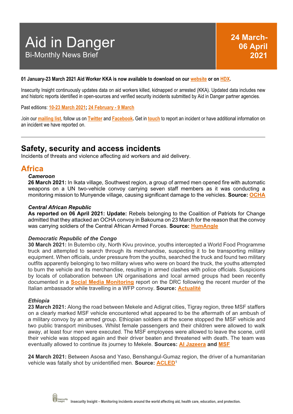 Aid in Danger 06 April Bi-Monthly News Brief 2021