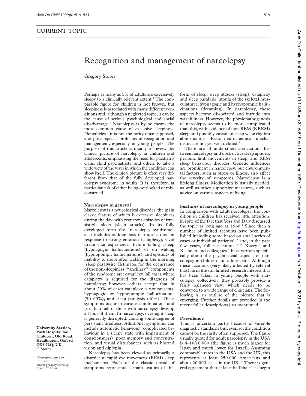 Recognition and Management of Narcolepsy