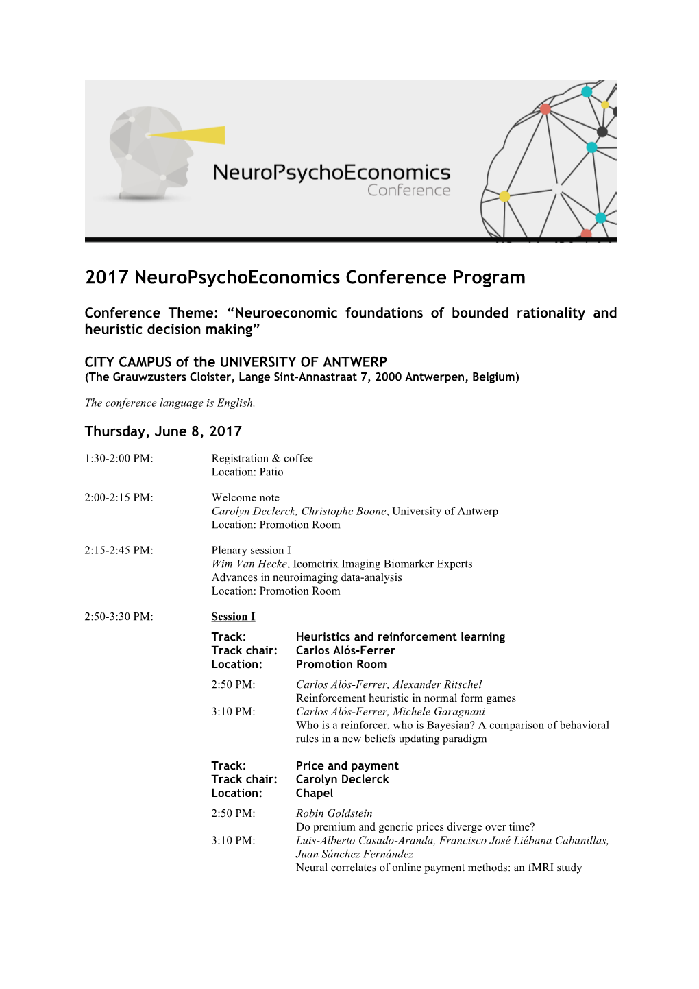 2017 Neuropsychoeconomics Conference Program