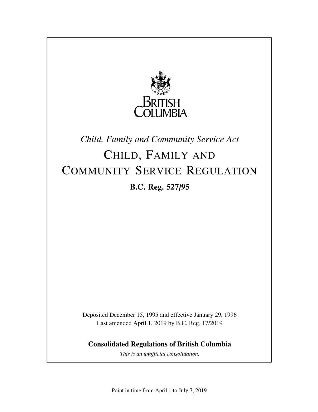 Child, Family and Community Service Regulation B.C