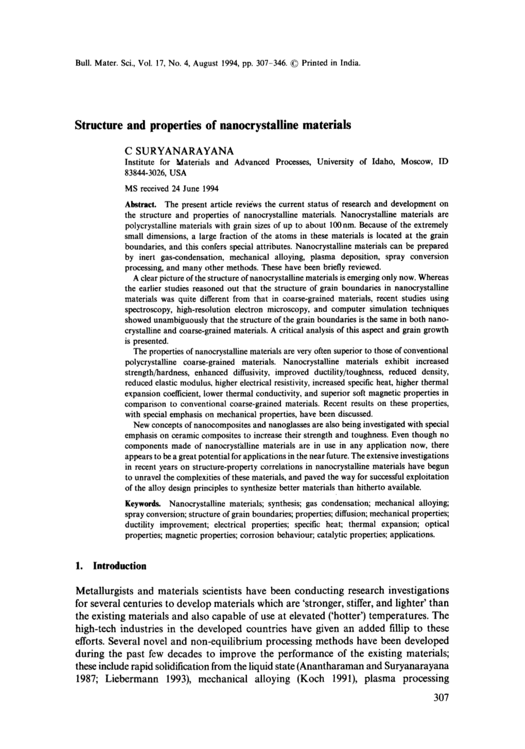 Structure and Properties of Nanocrystalline Materials