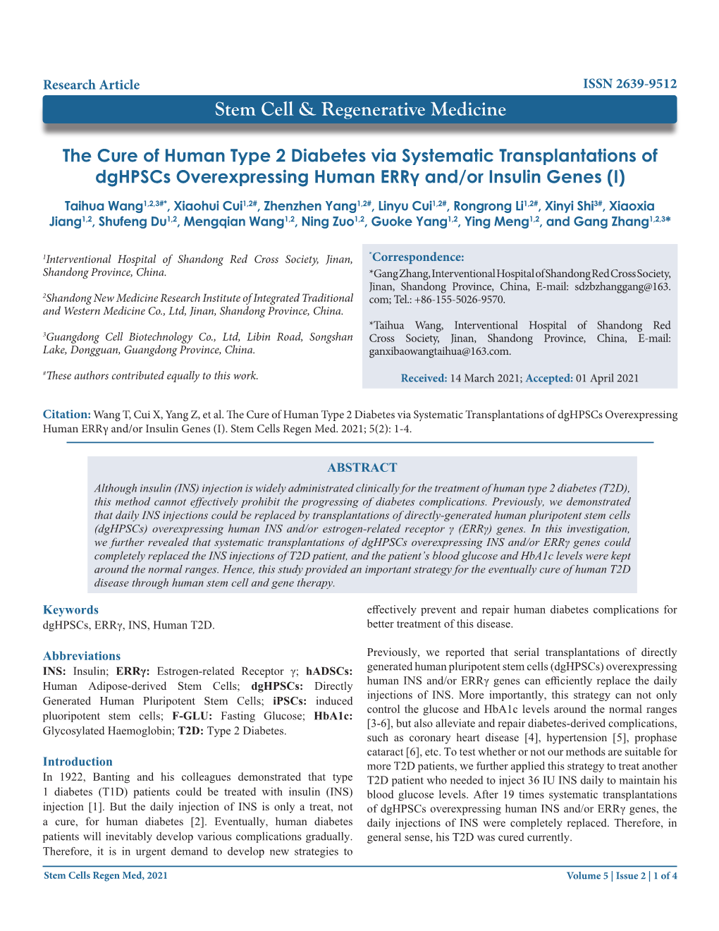 The Cure of Human Type 2 Diabetes Via Systematic Transplantations of Dghpscs Overexpressing Human Errγ And/Or Insulin Genes (I)