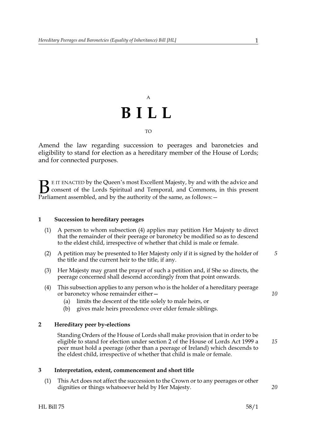 Amend the Law Regarding Succession to Peerages and Baronetcies And