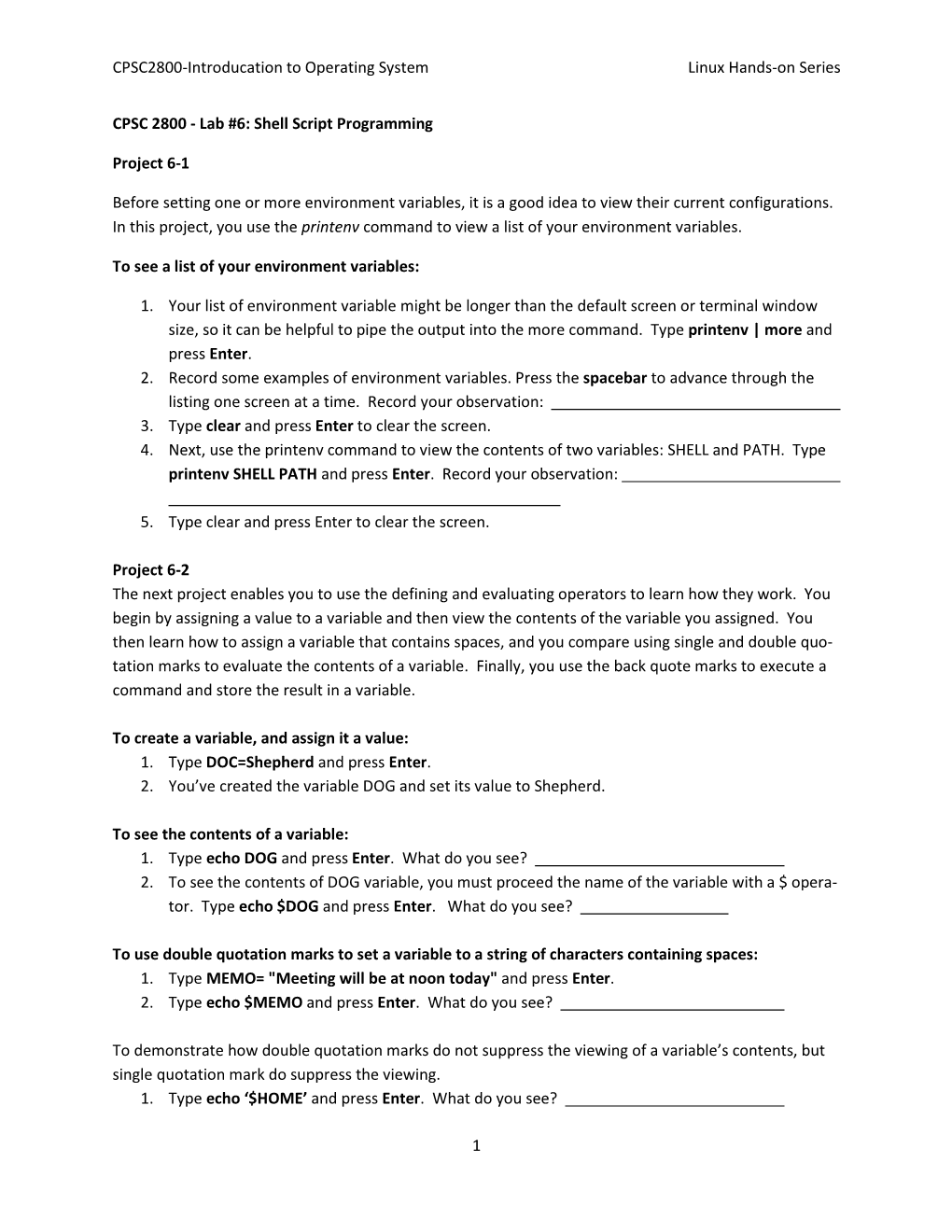 Lab #6: Shell Script Programming Project 6-1 Befo