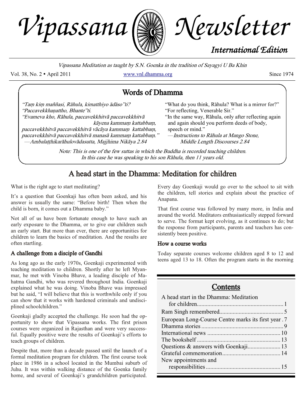 Vipassana Newsletter International Edition