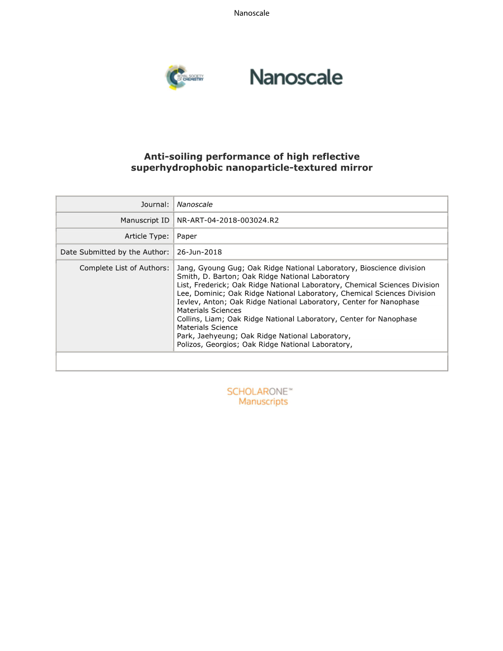 Anti-Soiling Performance of High Reflective Superhydrophobic Nanoparticle-Textured Mirror