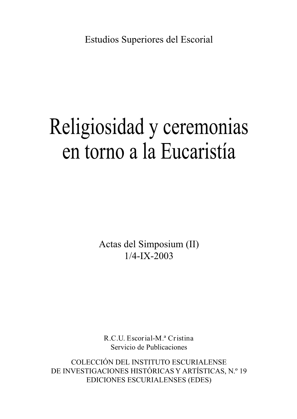 Pdf Religiosidad Y Ceremonias En Torno a La Eucaristía