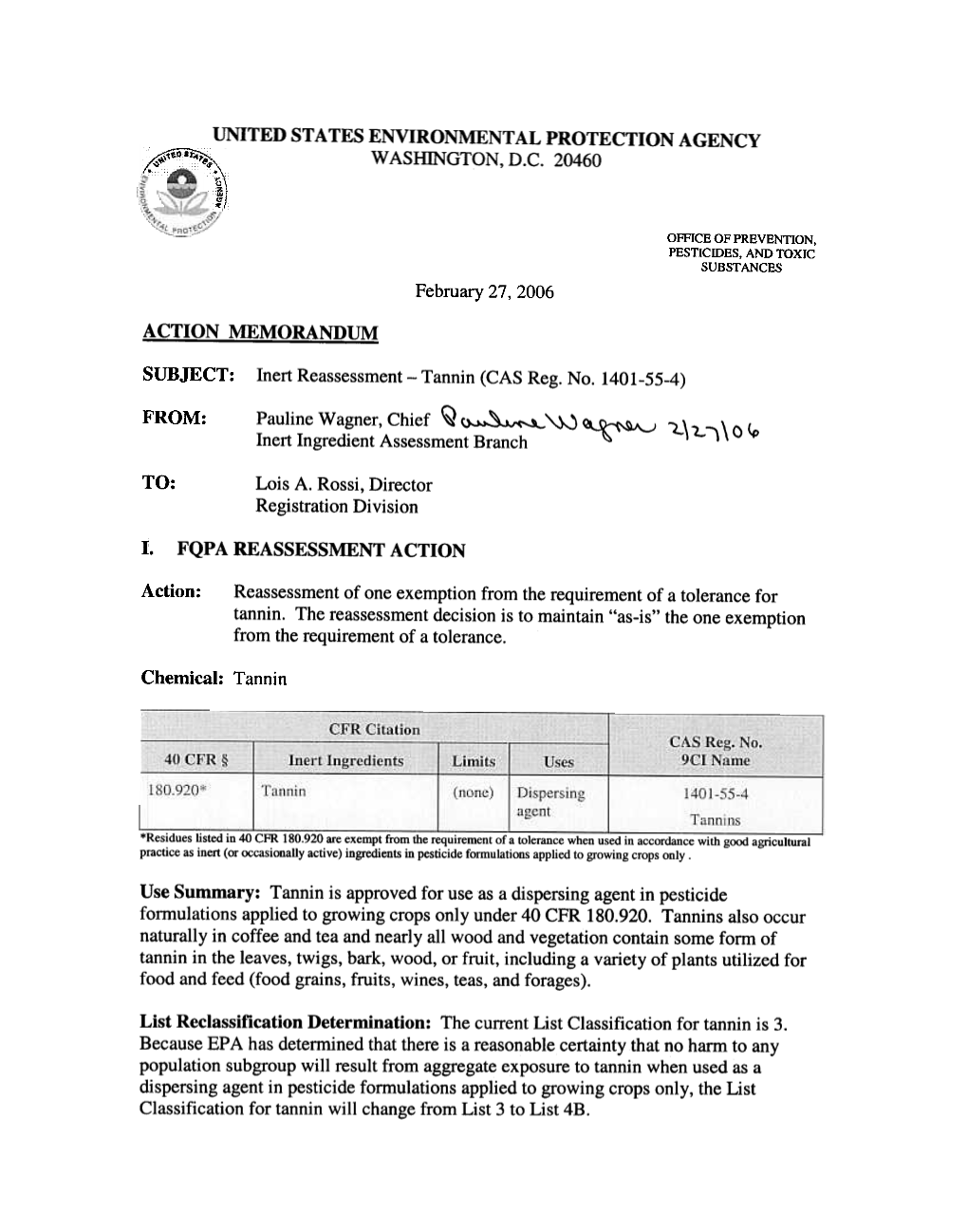 Inert Reassessment-Tannin (CAS Reg