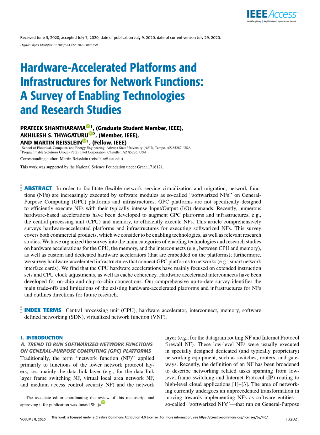 Hardware-Accelerated Platforms and Infrastructures for Network Functions: a Survey of Enabling Technologies and Research Studies